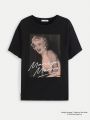 Marilyn Monroe X SHEIN Plus Size Women'S Portrait Printed Short Sleeve T-Shirt