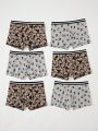 6pcs/Set Teen Boys' Athletic Rugby Printed Boxer Briefs