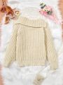 SHEIN Kids EVRYDAY Tween Girl Asymmetrical Neck Raglan Sleeve Ribbed Knit Sweater