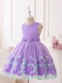 Little Girls' Mesh Patchwork Party Dress With Bow Decoration And Applique