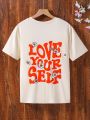 Teenage Girls' Loose Fit Casual Short Sleeve T-shirt With Letter Print