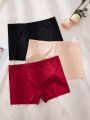 Women's Solid Color Boyshorts With Scallop Hem (3pcs/set)