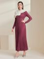 SHEIN Modely Women'S Ruffle Detail Ribbed Long Sleeve Sweater Dress