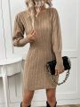 SHEIN LUNE Casual Cable Knitted Bodycon Sweater Dress