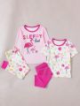 2pcs/Set Toddler Girls' Flamingo Printed Close-Fitting Pajamas Set For Home Wear