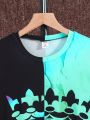 Teen Boy Two Tone Crew Neck T-Shirt And Shorts Set With Letter And Crown Prints