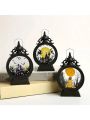 1pc Standard Vintage Led Halloween Candle Lamp, Retro Clock Style Portable Lamp, European Style Candlestick Hurricane Lamp, Decorative Ornament For Holiday Home Decor Prop, Retro Round Handheld Led Candle Lamp For Festive Atmosphere Decoration