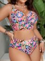 SHEIN Swim Vcay Plus Size Women'S Floral Printed Swimsuit Set