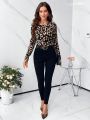 SHEIN Clasi Women's Leopard Print Leg-Of-Mutton Sleeve T-Shirt