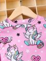 SHEIN Kids QTFun Young Girl Unicorn & Heart Print Dress