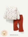 Cozy Cub Baby Girl Ditsy Floral Print Ruffle Trim Pullover & Flare Leg Pants