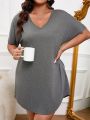 Plus Size V Neck Comfortable Skin-Friendly Batwing Sleeves Sleepwear Dress