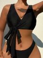 SHEIN Swim Classy Women's Bandeau Short V-Neck Bikini Top