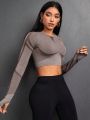 Yoga Basic Seamless Brown Crop Top For Sports