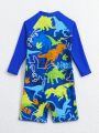 Infant Boys' Long Sleeve One-Piece Swimsuit With Letter And Dinosaur Print