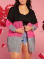 SHEIN CURVE+ Women's Plus Size Color Block Button Front Cardigan