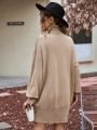 SHEIN Privé Turtleneck Button Detail Drop Shoulder Sweater Dress Without Belt