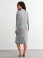 SHEIN Leisure Women's Solid Color Front Button Home Wear Dress