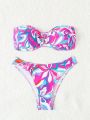 SHEIN Swim Mod Full Print Strapless Bikini Set