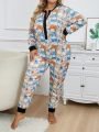 Plus Size Women's Cartoon Bear Printed Pajamas