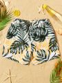 SHEIN Boys' Swim Trunks With Leaf Print Pattern