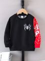 SHEIN Kids HYPEME Boys' (toddler) Spider Print Color Block Fashionable Pullover Sweatshirt