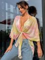 SHEIN Swim Vcay 1pc Tie-dye Asymmetrical Hem Kimono