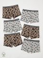 6pcs/Set Teen Boys' Athletic Rugby Printed Boxer Briefs