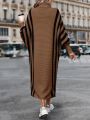 SHEIN Essnce Striped Pattern Turtleneck Batwing Sleeve Sweater Dress