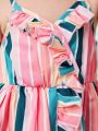 SHEIN Baby Striped Ruffle Trim Cami Dress
