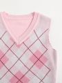 Girls' Diamond Pattern V-neck Sweater Vest