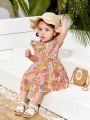 SHEIN Baby Girl Casual Cute Full Printed Dress With Ruffle Hem Design
