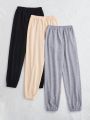 SHEIN Kids EVRYDAY Tween Girls' 3pcs/Set Daily Casual Knitted Text Pattern Jogger Pants