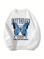 Tween Girl Slogan & Butterfly Print Pullover