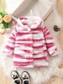 Baby Girl Striped Print Hooded Fuzzy Coat