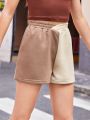 SHEIN Kids EVRYDAY Girls' Knitted Color Block Loose Fit Casual Shorts