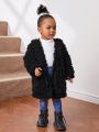 SHEIN Infant Girls' Casual Fleece Lined Solid Color Long Coat Made Of Corduroy