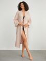 SHEIN Leisure Women'S Belted Wide Sleeve Bathrobe For Home, Soft Skin-Friendly, Comfortable And Breathable.