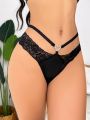 Contrast Lace Cut Out Heart Ring Linked Panty