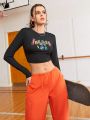 Street Sport Letter Printed Cropped Athletic T-Shirt