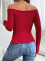 SHEIN PETITE Off-shoulder Long Sleeve T-shirt