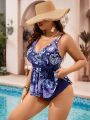 SHEIN Swim BohoFeel Plus Size Random Paisley Print Belted Tankini Swimsuit Set