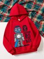Young Boy Cartoon & Slogan Graphic Thermal Lined Hoodie