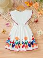 Young Girl's Floral Printed Sleeveless Dress For Spring/Summer