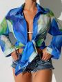 SHEIN Swim Vcay Women'S Tie Dye Kimono Jacket