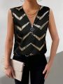 Women'S Sleeveless Shirt With Gilded Zipper And Half Placket