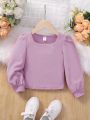 SHEIN Young Girl Square Neck Puff Sleeve Tee