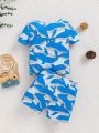 SHEIN Infant Boys' Casual Whale Pattern Short Sleeve Homewear Set