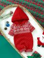 Unisex Baby Red Casual Cute Christmas Hooded Sweater Romper