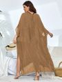 Plus Solid Batwing Sleeve Split Side Cover Up Dress